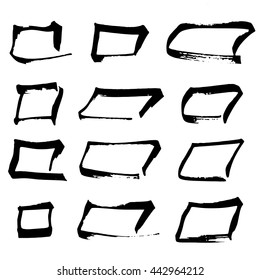 Set of black hand drawing square by marker on white background (Vector)