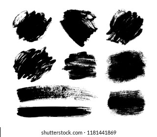 Set of black hand drawn abstract vector brush stroke. Vector black paint. Ink brush stroke. Dirty artistic design box or frame element. Ink brush strokes.