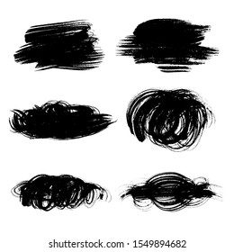 Set of black hand drawn abstract ink vector brush strokes on white background. Grunge  brush strokes. Artistic backdrop for banners, text. 