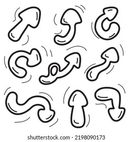 Set of black hand drawn arrow icons. Arrow vector collection. Isolated background.