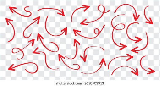 Set of black hand drawn arrow element vector. Collection of doodle arrows, lines, symbol, pointing mark, shapes on white background. Simple icon illustration for education, decoration, map.