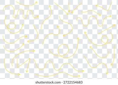 Set of black hand drawn arrow element vector. Collection of doodle arrows, lines, symbol, pointing mark, shapes on white background. Simple icon illustration for education, decoration, map