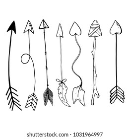 Set of black hand drawn arrows.