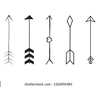 Set of black hand drawn arrows. Hipster ethnic vector elements