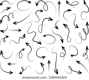 Set of black hand drawn arrows. Sketch arrow design for business plan and education. Vector illustration.