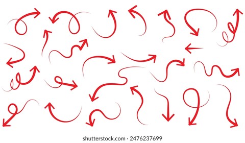 Conjunto de flechas dibujadas a mano negro aislado en blanco. Ilustración vectorial. Dibujado a mano estilo boceto de garabato. Decoración para el Diseño web