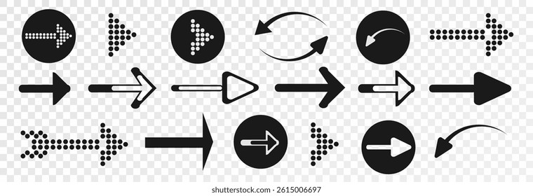 Set of black hand drawn arrows and frames. Collection of various arrow and frame icons signs. Set of modern simple vector arrows on transparent png background.