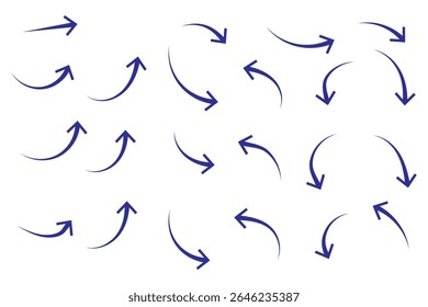 Satz schwarzer, handgezeichneter Pfeile, einzeln auf weiß. Vektorgrafik. Handgezeichnete Doodle Skizze Stil. Dekoration für Webdesign