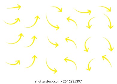 Set of black hand drawn arrows isolated on white. Vector illustration. Hand drawn doodle sketch style. Decoration for web design