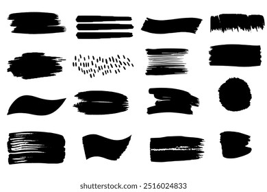 Set of black hand drawn backgrounds and brush strokes. Monochrome brushstroke. 