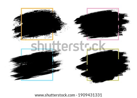set black hand drawn brush strokes of paint isolated on a white background