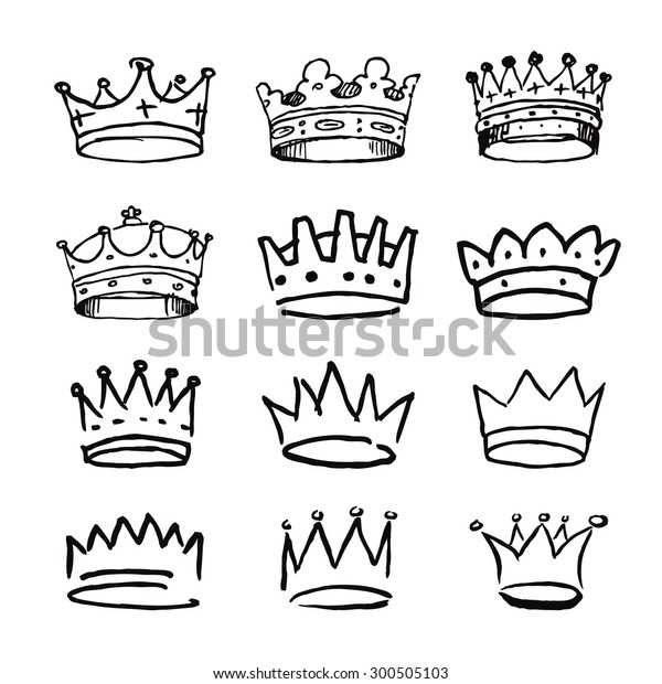 Set Black Hand Drawn Crowns Vector Stock Vector (Royalty Free ...