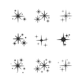 Set Of Black Hand Drawn Doodle Stars. Star Icon On White Background. Vector Illustration