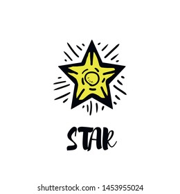 Set of black hand drawn doodle stars. star icon on white background. vector illustration