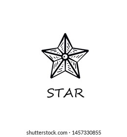 Set of black hand drawn doodle stars. star icon on white background. vector illustration