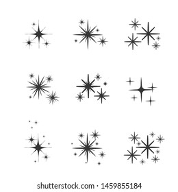 Set of black hand drawn doodle stars. star icon on white background. vector illustration