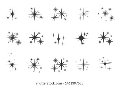 Set of black hand drawn doodle stars. star icon on white background. vector illustration