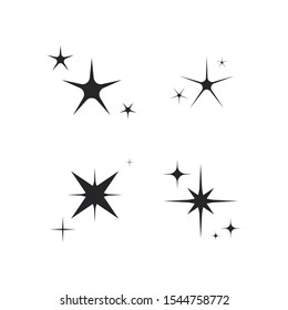 Set of black hand drawn doodle stars. Black sparkles symbols vector. Glowing light effect stars and bursts collection.