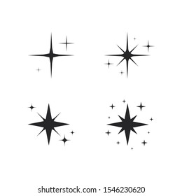 Set of black hand drawn doodle stars. Black sparkles symbols vector. Glowing light effect stars and bursts collection.