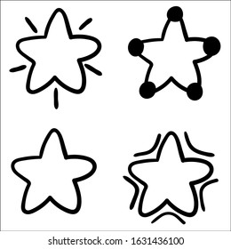 Set of black hand drawn doodle stars.
