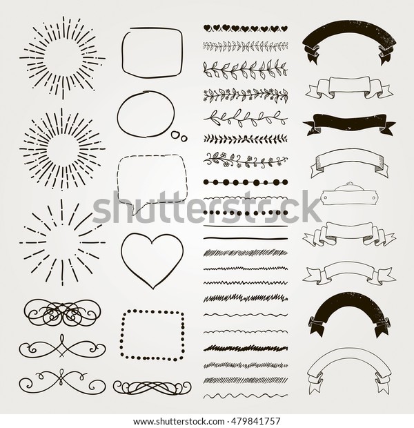 Set Black Hand Drawn Doodle Design Stock Vector Royalty Free