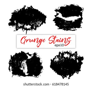 Set of black hand drawn grunge brush elements  isolated on white, vector illustration. Ink textures for design.