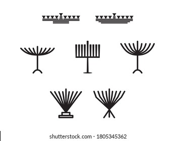 Set of Black hand drawn Hanukkah Menorah, Group of Hanukkah Jewish holiday vector illustration