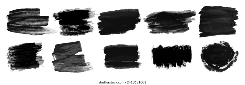 Set of black hand drawn ink stains. Ink spots isolated on white background. Vector illustration