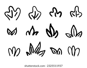 Set of black hand drawn leaves with pencil texture.