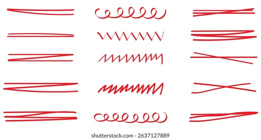Set of black hand drawn marker pen stroke line transparent background design element doodle scribble underline.