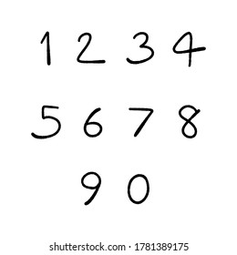 Set of black hand drawn numbers on white background.