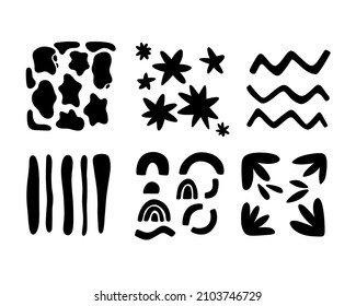 Set black hand drawn organic doodle shapes 