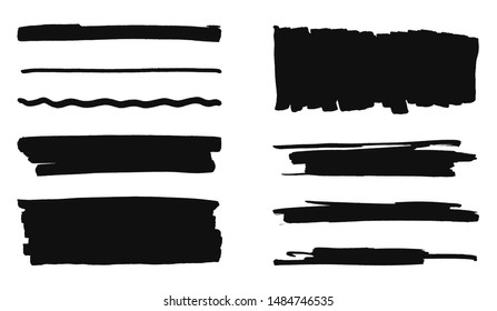 Set of black hand drawn paint lines