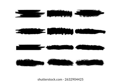 Set of Black Hand Drawn Paint Brush Strokes for Design