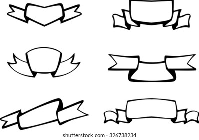 Set of black hand drawn ribbons