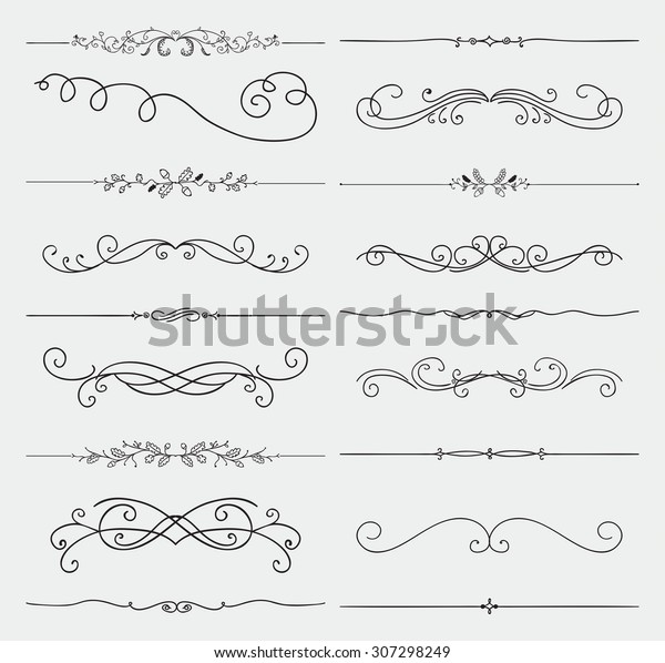 Set of Black Hand Drawn Rustic Doodle\
Design Elements. Decorative Floral Swirls, Scrolls, Text Frames,\
Dividers. Vintage Vector Illustration.\
