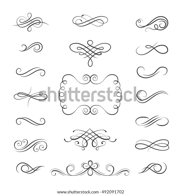 Set of Black Hand Drawn Rustic Doodle\
Design Elements. Decorative Floral Swirls, Scrolls, Text Frames,\
Dividers. Vintage Vector\
Illustration.