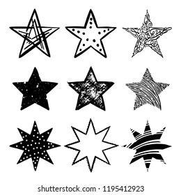 Set Black Hand Drawn Vector Stars Stock Vector (Royalty Free ...