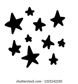 Set Black Hand Drawn Vector Stars In Doodle Style On White Background