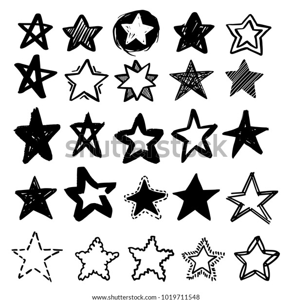 Set Black Hand Drawn Vector Stars Stock Vector (Royalty Free) 1019711548