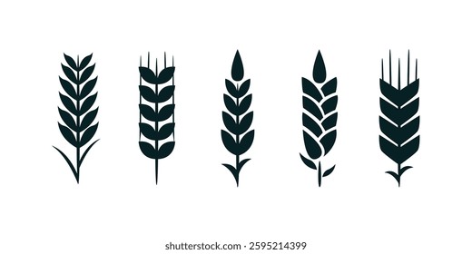 Set of black hand drawn wheat ears icons. Set of Black Hand-Drawn Wheat Ears Icons for Logos, Designs, and Organic Branding