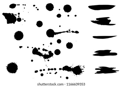 Set of black hand made blots and ink splashes. Abstract elements for design in grunge style. Isolated on white background. Vector illustration