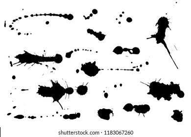 Set of black hand made blots and ink splashes. Abstract elements for design in grunge style. Isolated on white background. Vector illustration