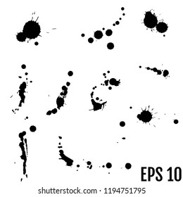 Set of black hand made blots and ink splashes. Abstract elements for design in grunge style.
