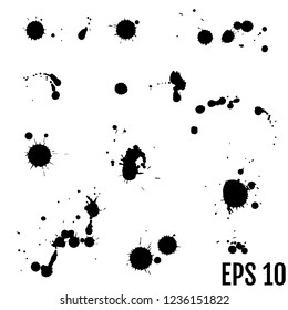 Set of black hand made blots and ink splashes. Abstract elements for design in grunge style.
