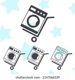 Set of Black Hand truck and washer icon isolated on white background. Dolly symbol.
