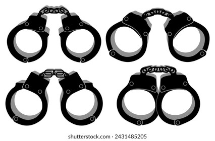 set black handcuffs silhouette chain icon design vector illustration
