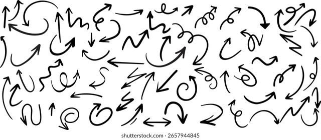Conjunto de Doodle de flechas dibujadas a mano negras - Vector de Colección de flechas incompletas