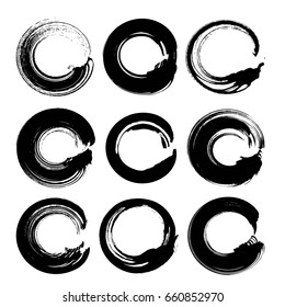 Set of black handdrawn circle strokes  isolated on a white background