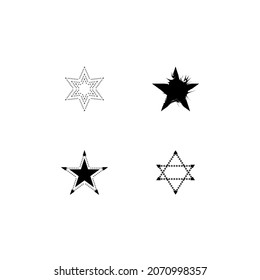 Set of black hand-drawn vector stars in doodle style on white background. Could be used as a pattern or standalone element. Brush marker sketchy